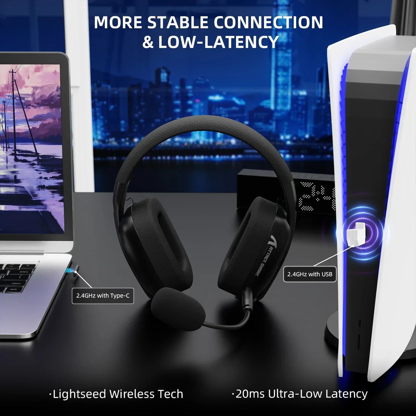 Attack Shark L80PRO Wireless Gaming Headset 2.4G/BT/Wired 40mm Drivers Low Latency Ultra-Light Headphones with Mic for PC PS5 Switch Xbox