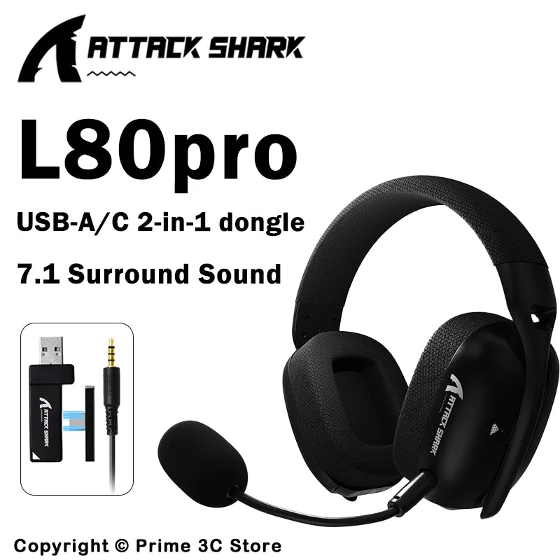 Attack Shark L80PRO Wireless Gaming Headset 2.4G/BT/Wired 40mm Drivers Low Latency Ultra-Light Headphones with Mic for PC PS5 Switch Xbox