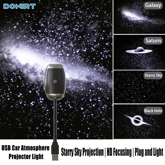 USB Car Atmosphere Projector Light Car Interior Ambient Light LED Starry Star Light Party Decor Romantic Saturn Galaxy Light