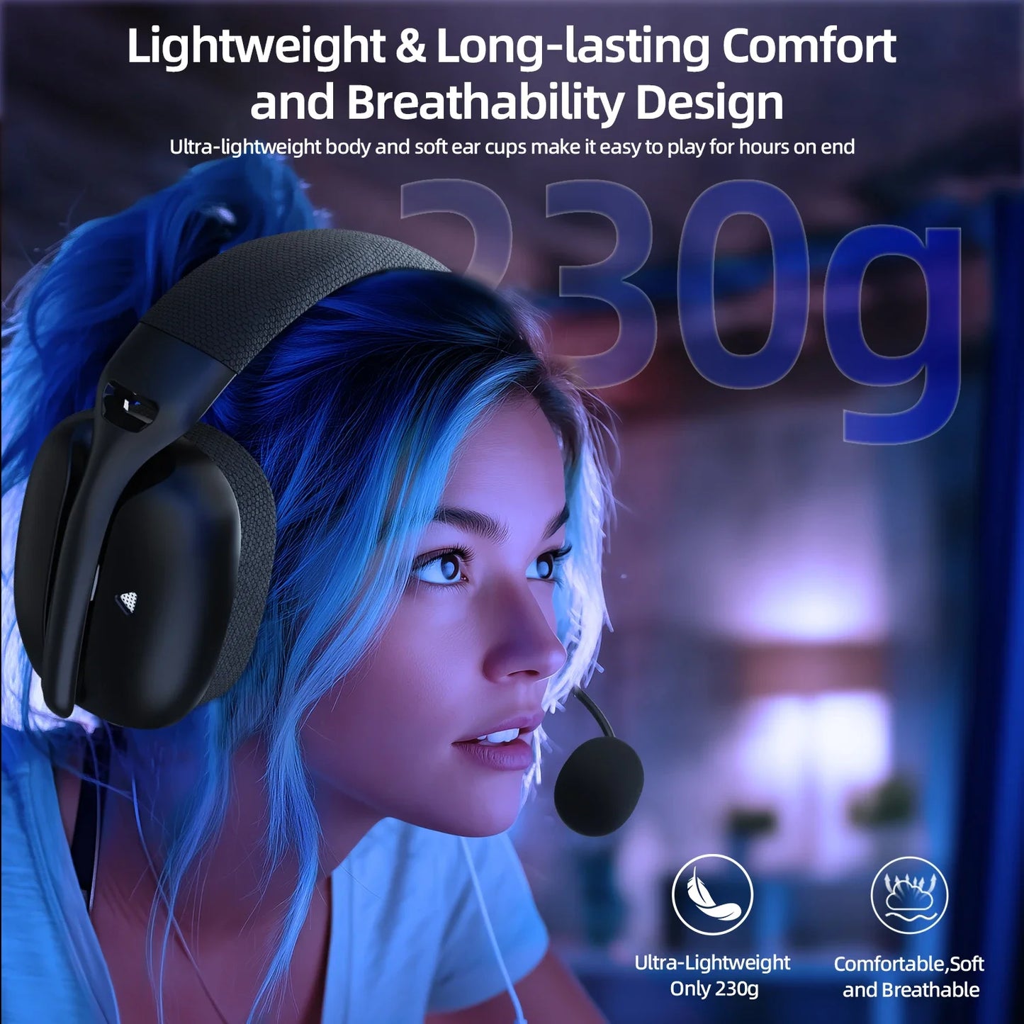 Attack Shark L80PRO Wireless Gaming Headset 2.4G/BT/Wired 40mm Drivers Low Latency Ultra-Light Headphones with Mic for PC PS5 Switch Xbox