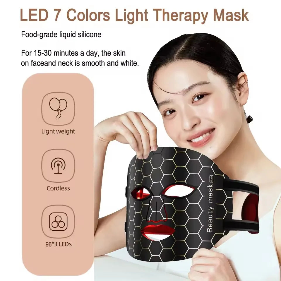 7 Colors Phototherapy Red Light Skin Smoothing Whitening Anti-Aging Wrinkle LED Silicone Beauty Mask