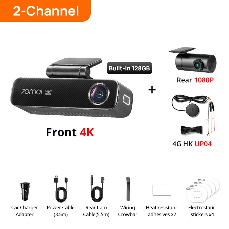70mai Dash Cam 4K M800 eMMC 128GB HDR Built-in GPS ADAS 24H Parking Monitor LTE 4G Compatible Voice Control Car DVR 70mai M800