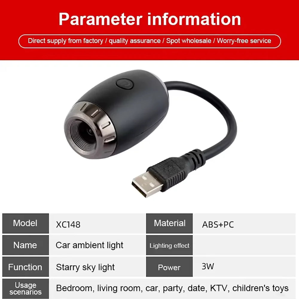 USB Car Atmosphere Projector Light Car Interior Ambient Light LED Starry Star Light Party Decor Romantic Saturn Galaxy Light