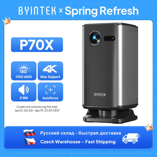 BYINTEK P70X Portable Mini Projector with Built-in Battery 4K Support 3D Wifi for Outdoor Movie Night Home Theater Projectors
