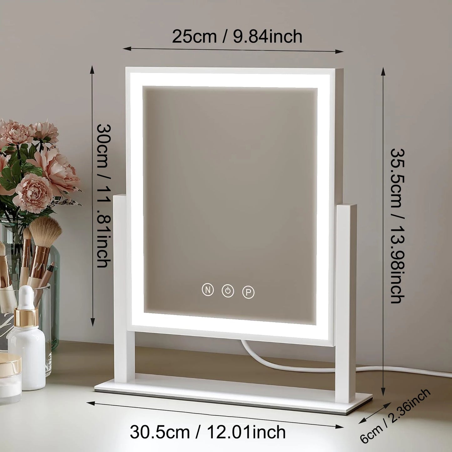 Hollywood Vanity Mirror with 10X Magnifier, 3-Color Lighting Dimmable Lighted Makeup Mirror with Smart Touch and 360° Rotation