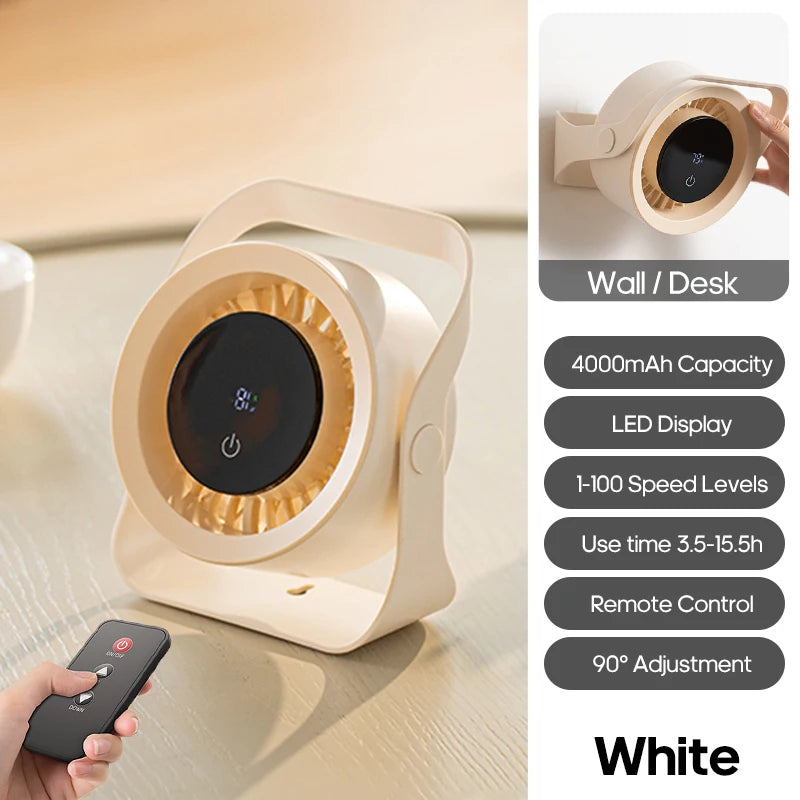 Newest Portable 4000mAh Rechargeable Table Fan Angle Adjustable Wall Fan Remote Control Touch Screen Mini High-speed Cooling Fan