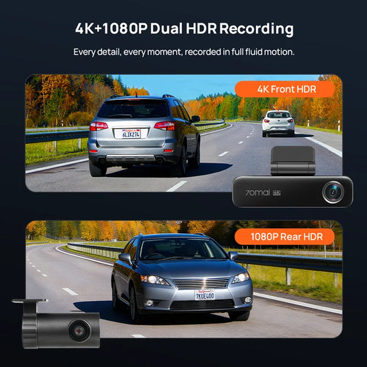 70mai Dash Cam 4K M800 eMMC 128GB HDR Built-in GPS ADAS 24H Parking Monitor LTE 4G Compatible Voice Control Car DVR 70mai M800